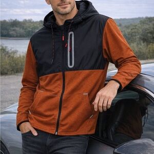Old Navy Active Men's Black and Orange Hooded Windbreaker